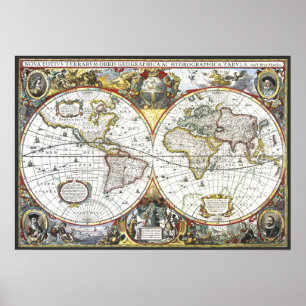 Alte Weltkarte von Hendrik Hondius, 1630 Poster
