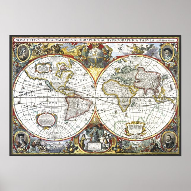 Alte Weltkarte von Hendrik Hondius, 1630 Poster (Vorne)