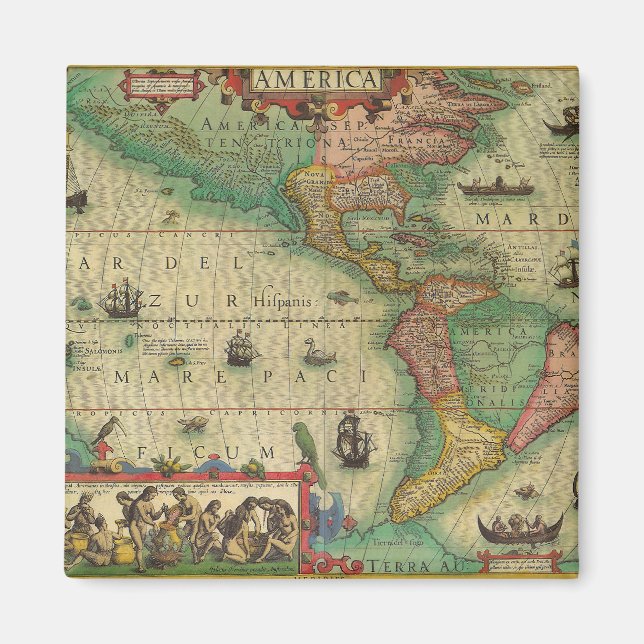 Alte Weltkarte von Hondius für Amerika Magnet (Vorne)