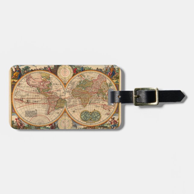 Alte Weltkarte von Nicolaas Visscher Gepäckanhänger (Vorderseite horizontal)