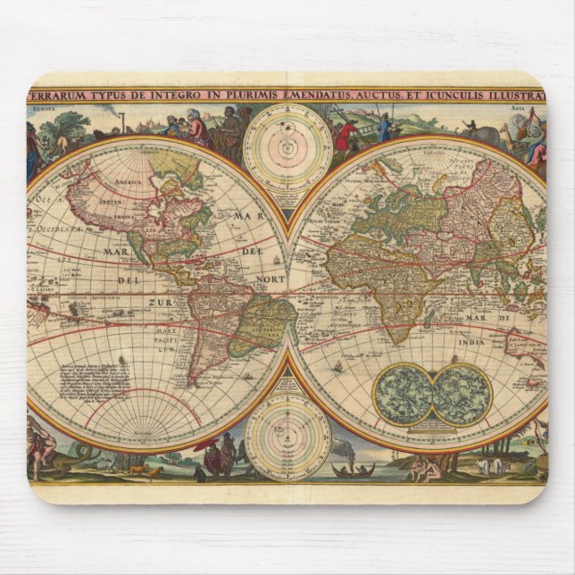 Alte Weltkarte von Nicolaas Visscher Mousepad (Vorne)