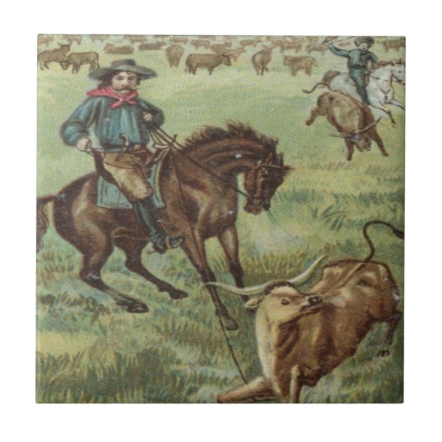Alte Western-Cowboys runden steuert oben Fliese (Vorderseite)