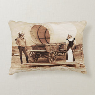 Alte Western-Katzen mit Planwagen Dekokissen