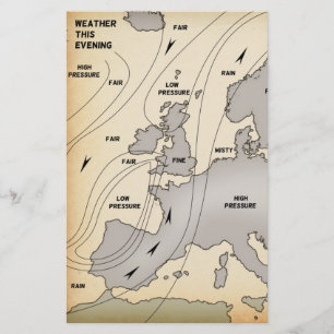 Alte Wetterkarte der Britischen Inseln und Europa. Briefpapier