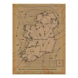 Alte Wetterkarte von Irland und Nordirland Poster
