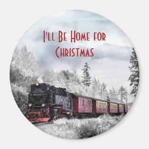 Alte Winterweihnachtsszene mit Zug Magnet