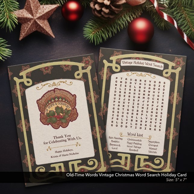 Alte Wörter Weihnachtssuche Feiertagskarte (Printable Christmas Word Search. Create a Custom Favor for Your Holiday Party, Green.)