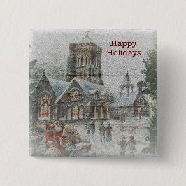 Alte Zeit Santa mit Kindern vor einer Kirche Button