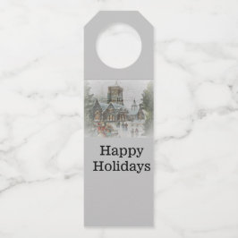 Alte Zeit Santa mit Kindern vor einer Kirche Flaschenanhänger