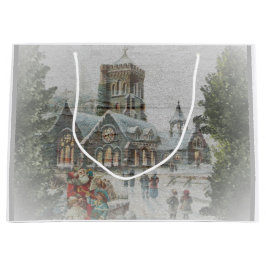 Alte Zeit Santa mit Kindern vor einer Kirche Große Geschenktüte