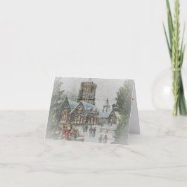 Alte Zeit Santa mit Kindern vor einer Kirche Karte