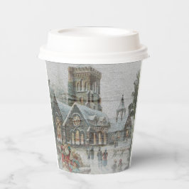 Alte Zeit Santa mit Kindern vor einer Kirche Pappbecher