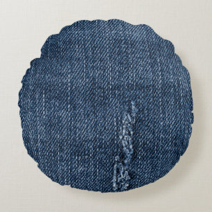 Alte zerrissene Denim: Jeans Textur. Rundes Kissen