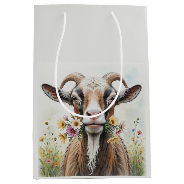 Alte Ziege mit Blume Spaß Neuheit Tiermuster Mittlere Geschenktüte (Vorderseite)