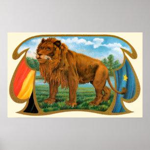 Alte Zigarrenetiketten-Kunst, Löwe, König des Dsch Poster
