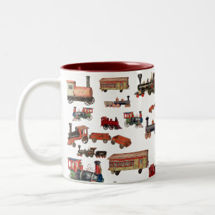 Alte Zugbahn Bunte Züge Muster Zweifarbige Tasse