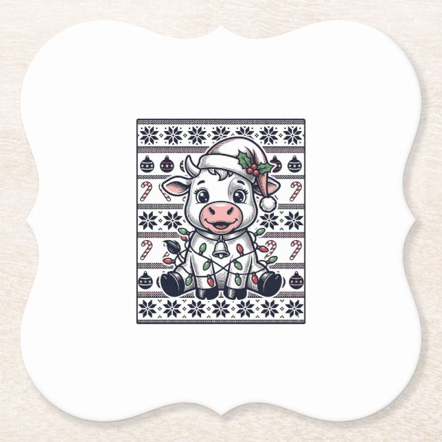 Alteingeschnittenes Weihnachtskuh hässliches Sweat Untersetzer (Vorderseite)