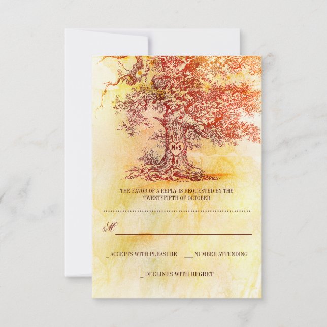alten Baum rustikale Hochzeitskarten RSVP Karte (Vorderseite)