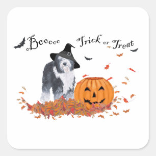 Altenglischer Schäferhund Halloween Quadratischer Aufkleber