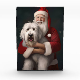 Altenglischer Schäferhund mit festlichem Weihnacht Fotoblock
