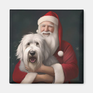 Altenglischer Schäferhund mit festlichem Weihnacht Magnet