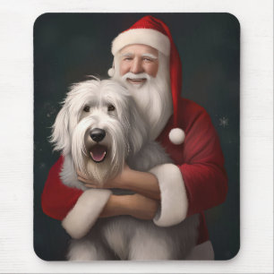 Altenglischer Schäferhund mit festlichem Weihnacht Mousepad