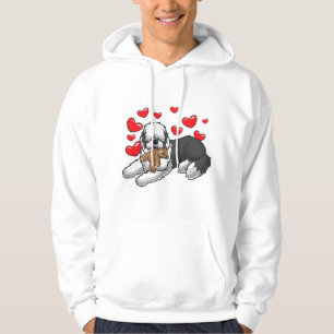 Altenglischer Schäferhund mit Stofftier und H Hoodie