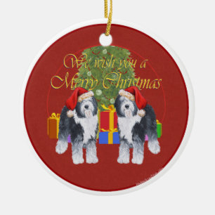 Altenglischer Schäferhund Weihnachten Keramik Ornament