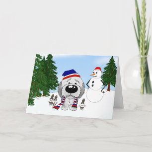 Altenglischer Schäferhund Winterlandschaft Feiertagskarte