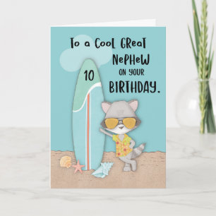 Alter 10 Great Nephew Birthday Beach Funny Raccoon Karte