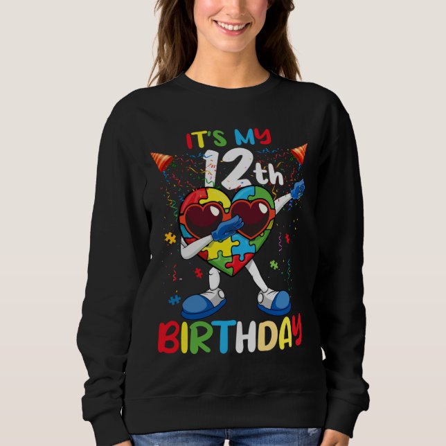 Alter 12 Grad Herz Geborenes Puzzle Autismus Bewus Sweatshirt (Vorderseite)