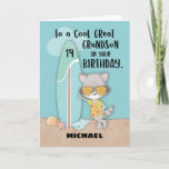 Alter 14 Great Grandson Birthday Beach Funny Racco Karte<br><div class="desc">Machen Sie sich bereit, Ihren Urenkel zu überraschen, der seinen 14. Geburtstag mit dieser niedlichen und lustigen, anpassbaren Karte feiern wird, um ihn an seinem besonderen Tag begrüßen zu können. Der coole Raccoon auf dem Cover ist hier, um Ihnen zu helfen, die Nachricht zu vermitteln. Beginnen Sie damit, diese zu...</div>