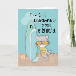 Alter 15 Grandnephew Birthday Beach Funny Raccon Karte