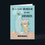 Alter 15 Grandson Birthday Beach Funny Cool Raccoo Karte<br><div class="desc">Dieses Jahr würden Sie wirklich gewollt,  Ihrem Enkel eine lustige Karte zu schenken,  die mit seinem Namen personalisiert sein kann. Das ist genau der Grund,  warum wir bei Sandra Rose Designs diese Karte erstellt haben,  weil wir wissen,  dass Sie sie bald brauchen werden.</div>