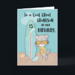 Alter 15 Great Grandson Birthday Beach Funny Racco Karte<br><div class="desc">Wenn Sie planen, einem lieben Urenkel zum 15. Geburtstag Spaß zu schicken, dann machen Sie es doch mit dieser Karte. Mit einem coolen Raccoon mit seiner Sonnenbrille stehend auf der Vorderseite dieser Karte, und ist bereit, einen lustigen Geburtstagsgruß für ihn zu teilen, macht diese Karte die beste Wahl, um ihm...</div>