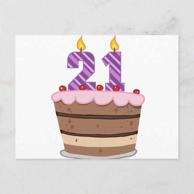 Alter 21 auf Geburtstagskuchen Postkarte (Vorderseite)