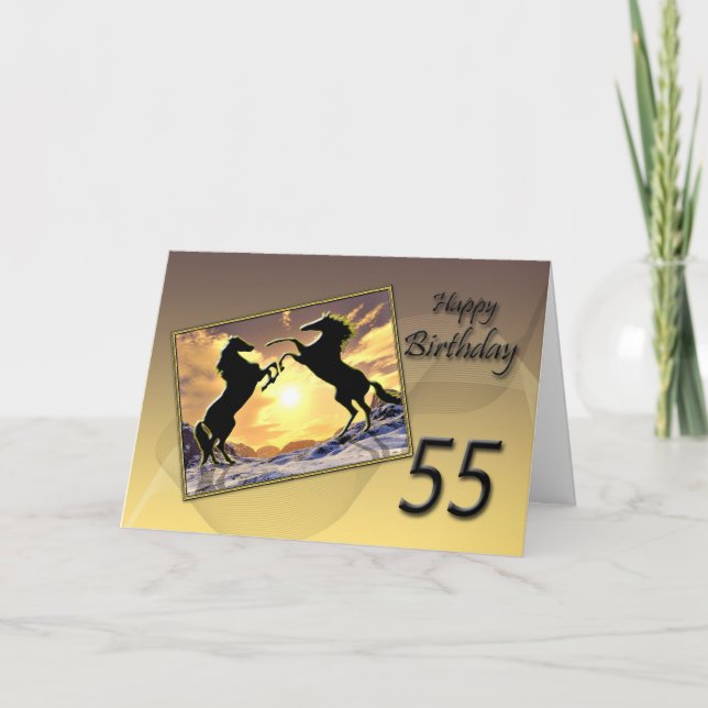 Alter 55: Birthday card with rearing horses Karte (Vorderseite)