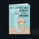 Alter 6 Great Grandson Birthday Beach Raccoon Karte<br><div class="desc">Sehen Sie sich den niedlichen und coolen Waschbär auf der Abdeckung dieser Karte an. Wie Ihr lieber Urgroßenkel, auch er Lieben, die den Strand und die Wellen genießen. Er ist hier, um Ihren Ururenkel zu einem glücklichen 6. Geburtstag zu begrüßen. Bestellen Sie jetzt eine Kopie davon, um ihm zu geben....</div>
