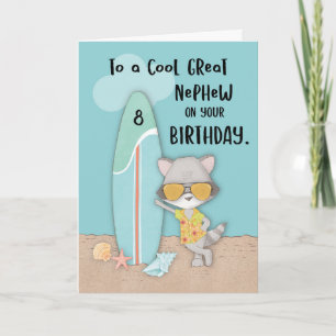 Alter 8 Great Nephew Birthday Beach Funny Raccoon Karte