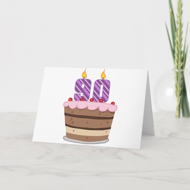 Alter 90 auf Geburtstagskuchen Karte (Vorderseite)