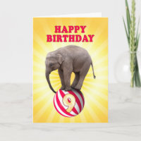 Alter 9, ein glücklicher Elefant Geburtstagskarte