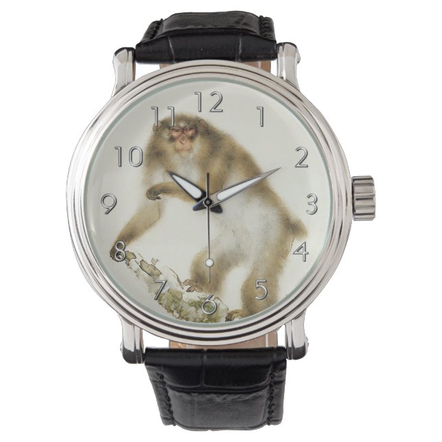Alter Affe mit Kirsche im Herbst Armbanduhr (Vorderseite)
