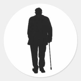 Alter älterer Mann, der schwarze Silhouette Zeichn Runder Aufkleber