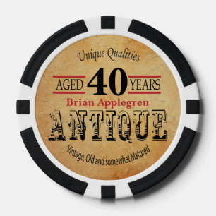 Alter, Antike, gereifte und Vintage 40. Geburtstag Pokerchips