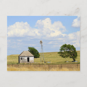 Alter Bauernhof mit Windmühle im Rush County, Kans Postkarte