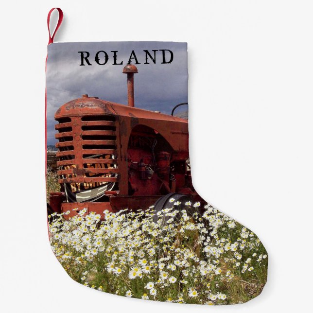 Alter Bauernhof Traktor Rustikaler Weihnachtsfest  Kleiner Weihnachtsstrumpf (Vorderseite)