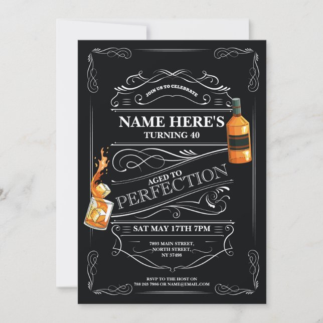Alter bis Perfection Whiskey 50. 60. Alle Altersst Einladung (Vorderseite)
