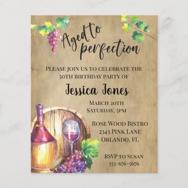 Alter bis Perfection Wine Lover Geburtstag Budget (Vorderseite)