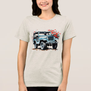 Alter Blaue Geländewagen 4x4 mit Blumen Tri-Blend Shirt