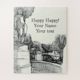 Alter Brunnen im Park mit Skulpturenjunge